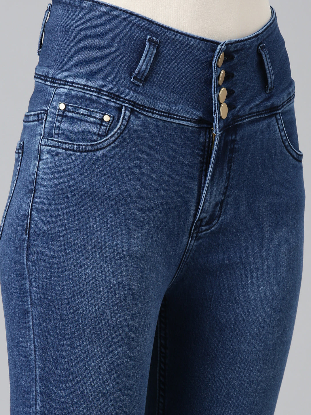 Women's Blue Skinny Fit High-Rise Acid Wash Denim Jeans