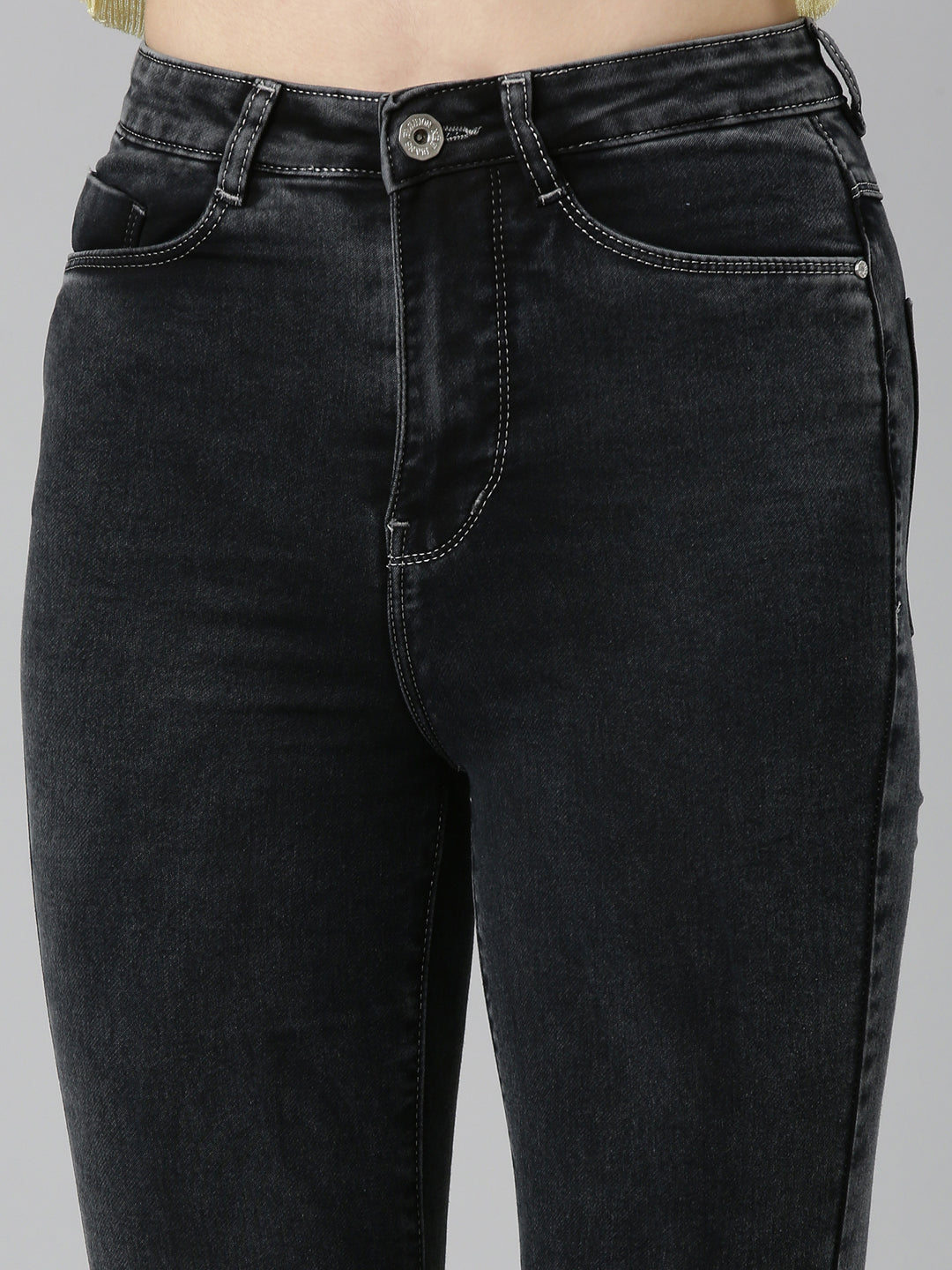 Women's Black Flared Fit High-Raise Denim Jeans