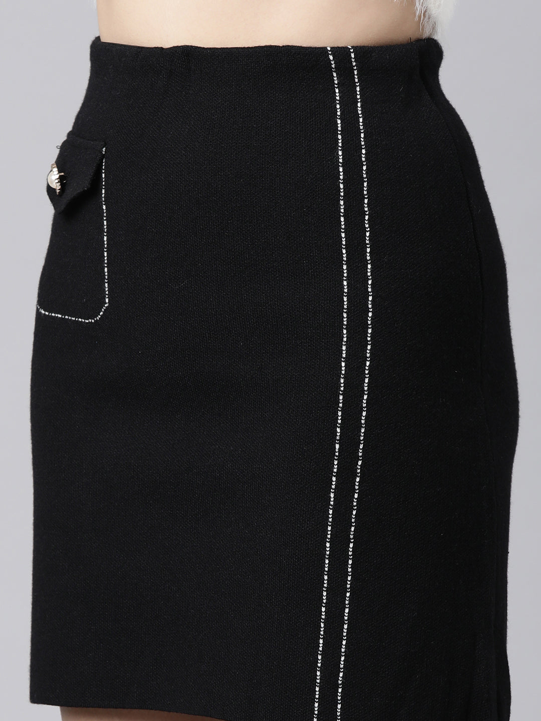 Women's Black Self Design Pencil Mini Skirts