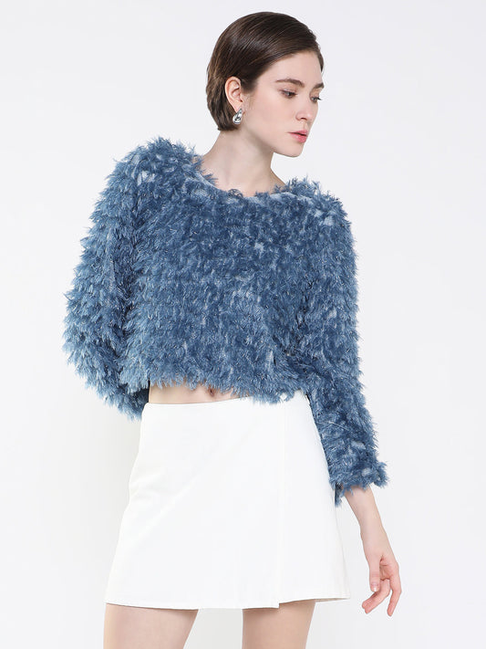 Women's Blue Boxy Crop Top