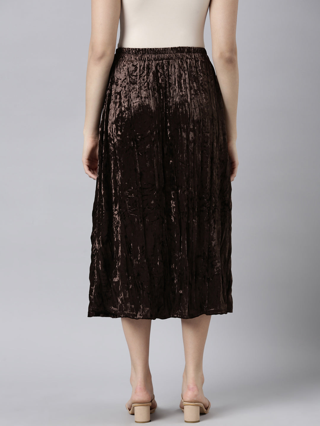 Women's Brown Flared Midi Length Skirt