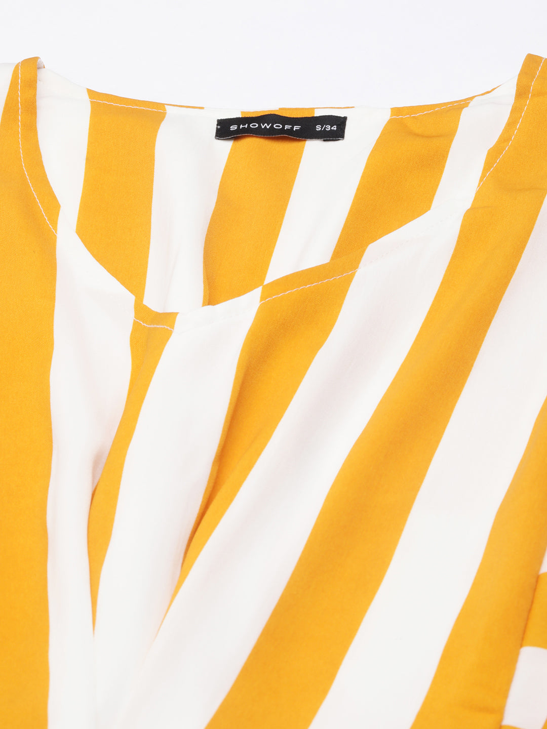 Women's Mustard Striped Flared Sleeve A-Line Dress