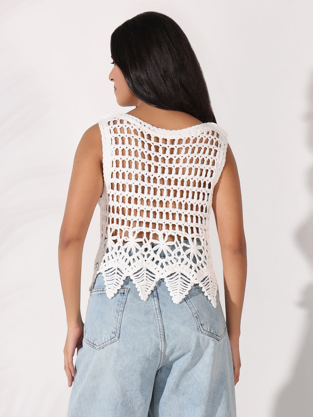 Women's White Crochet Boxy Crop Top