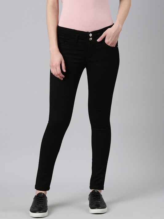 Women's Black Slim Fit Acid Wash Denim Jeans