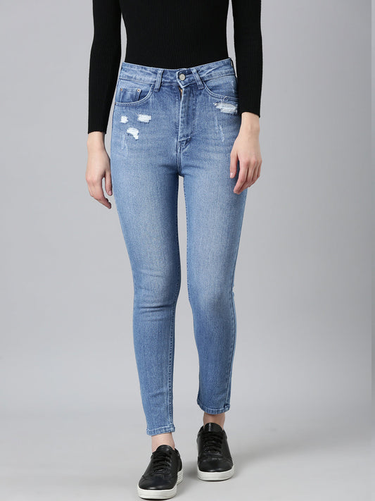 Women's Blue Slim Fit Light Fade Acid Wash Denim Jeans