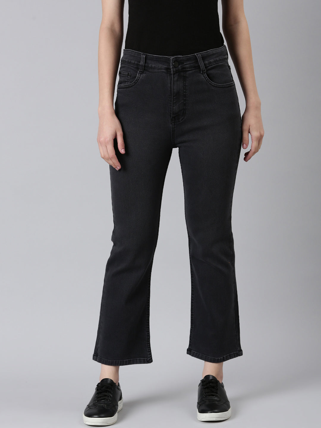 Women's Grey Wide Leg Acid Wash Denim Jeans
