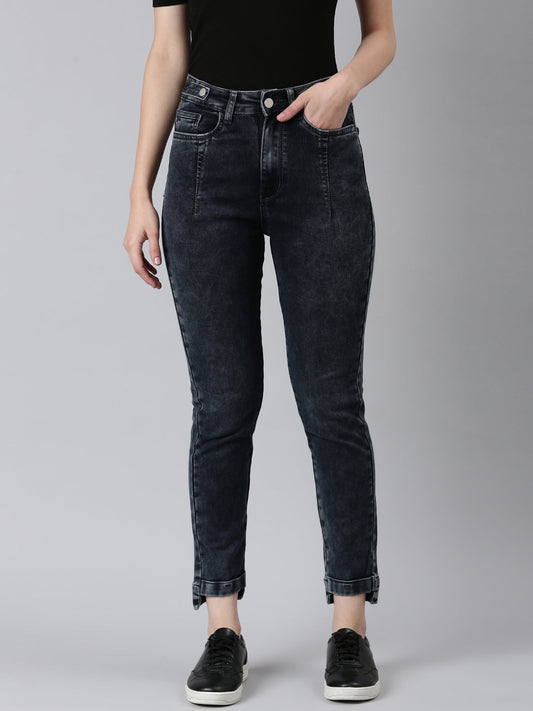 Women's Grey Jean Slim Fit Acid Wash High-Rise Denim Jeans