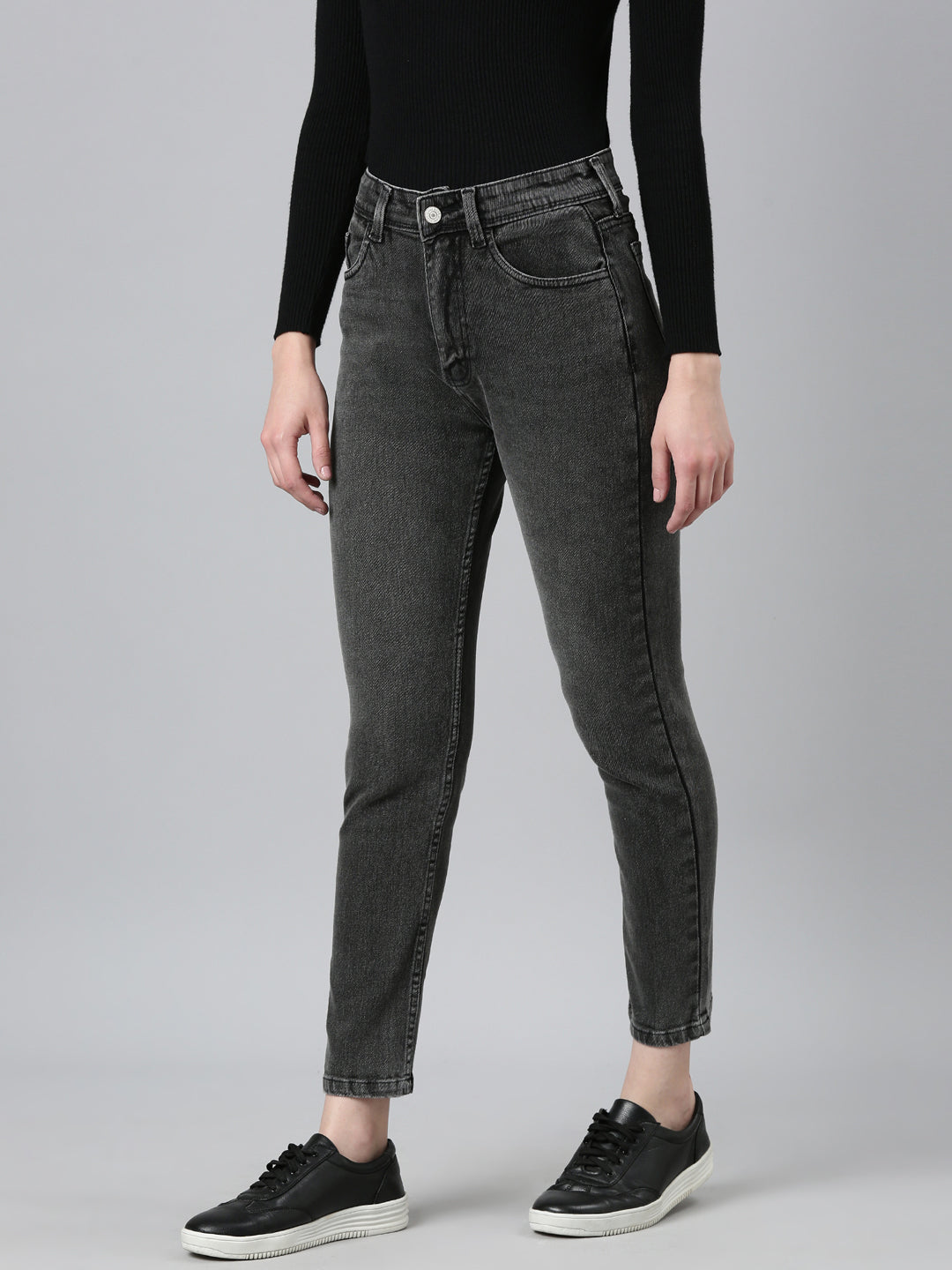 Women's Grey Jean Slim Fit Acid Wash Denim Jeans
