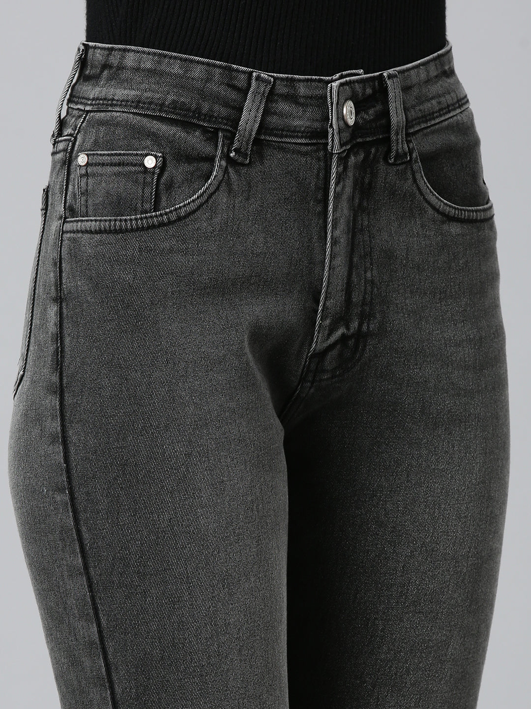 Women's Grey Jean Slim Fit Acid Wash Denim Jeans