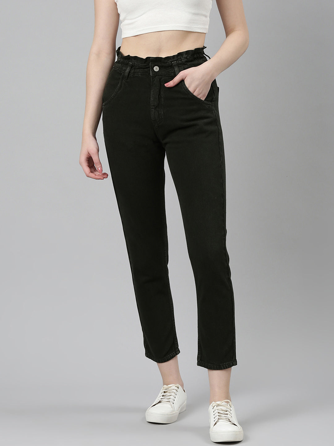 Women's Olive Acid Wash High-Raise Denim Jeans