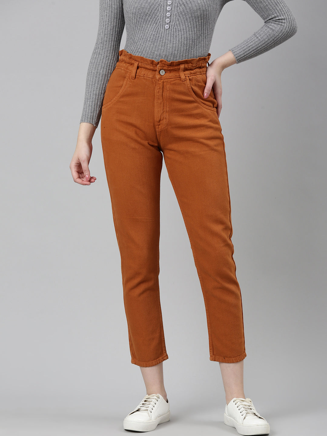 Women's Tan High Rise Acid Wash Denim Jeans