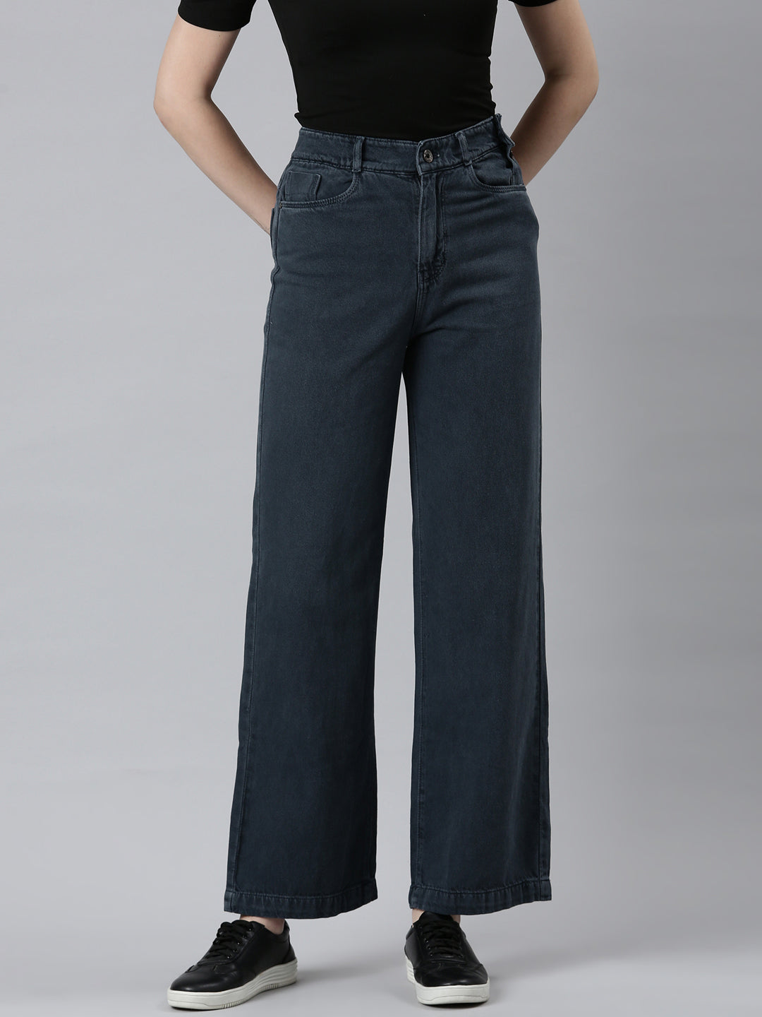 Women's Grey Wide Leg High-Rise Denim Jeans