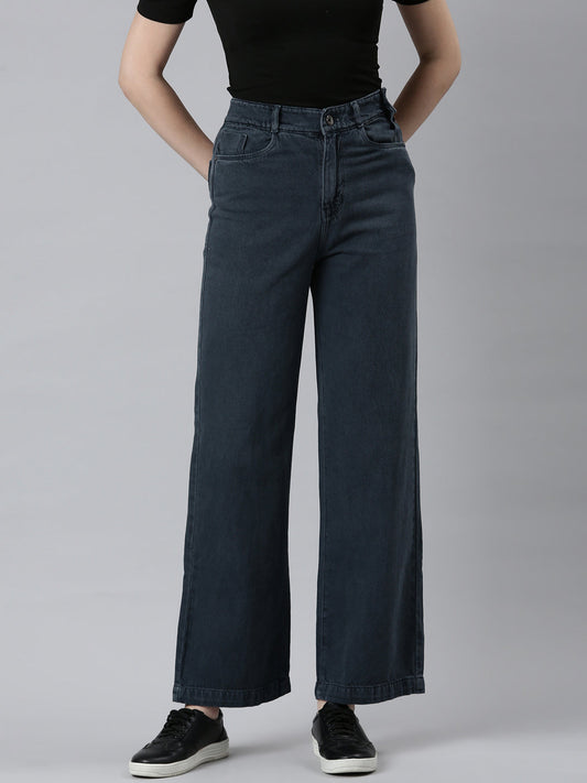Women's Grey Wide Leg High-Rise Denim Jeans