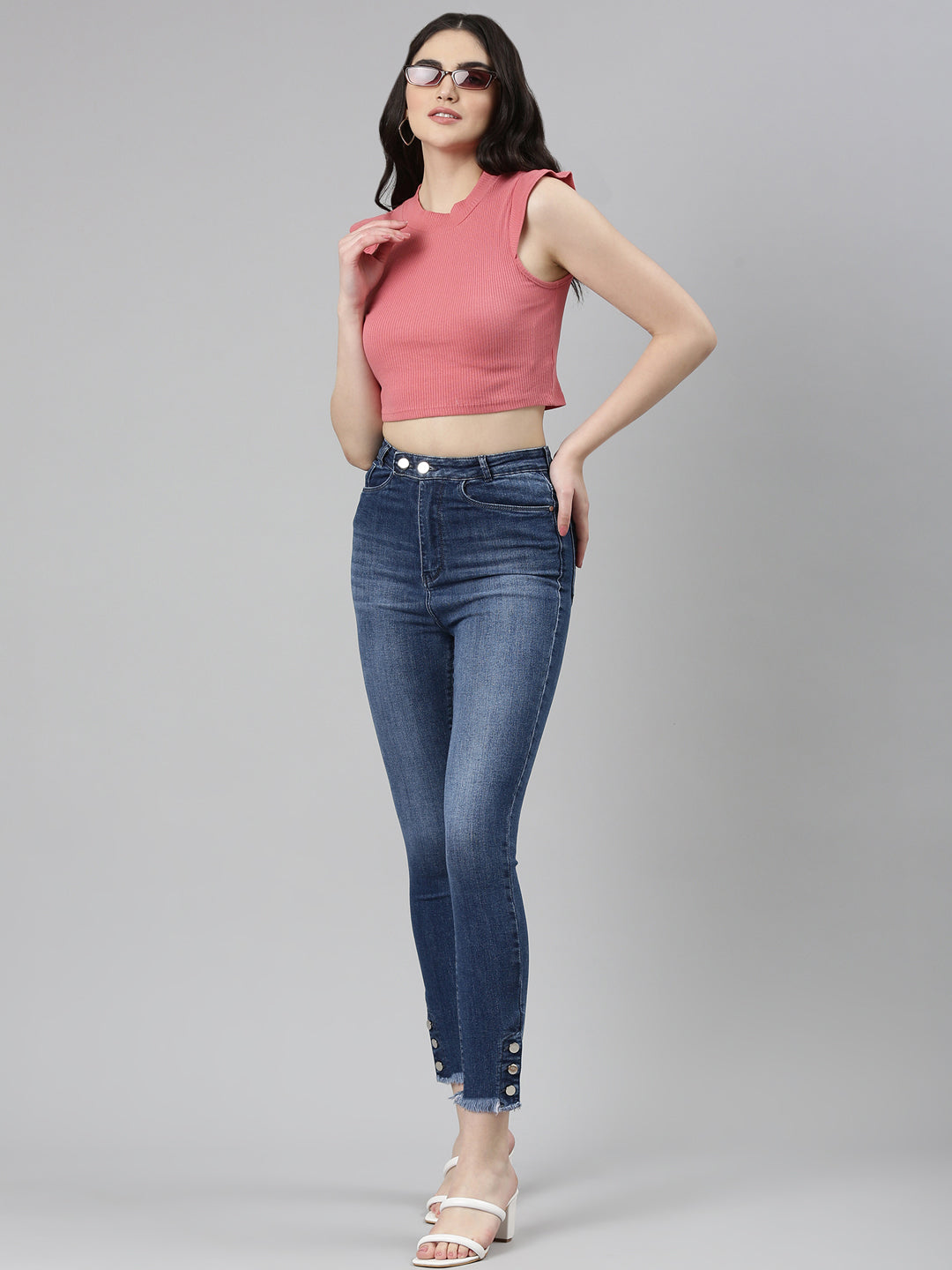 Women's Blue Skinny Fit Light Fade Acid Wash High-Rise Denim Jeans