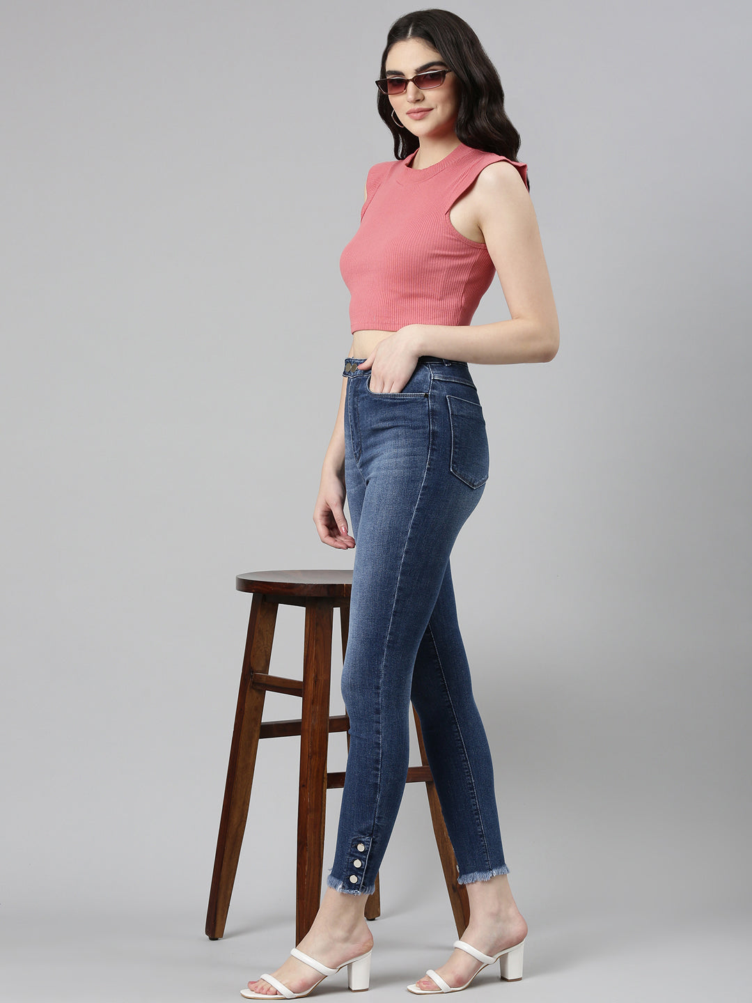 Women's Blue Skinny Fit Light Fade Acid Wash High-Rise Denim Jeans