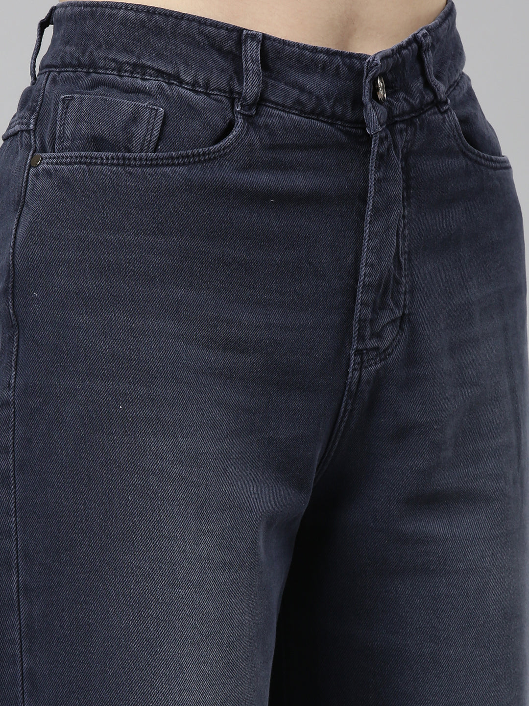 Women's Navy Blue Mid-Rise Light Fade Whiskers & Chevrons Denim Jeans