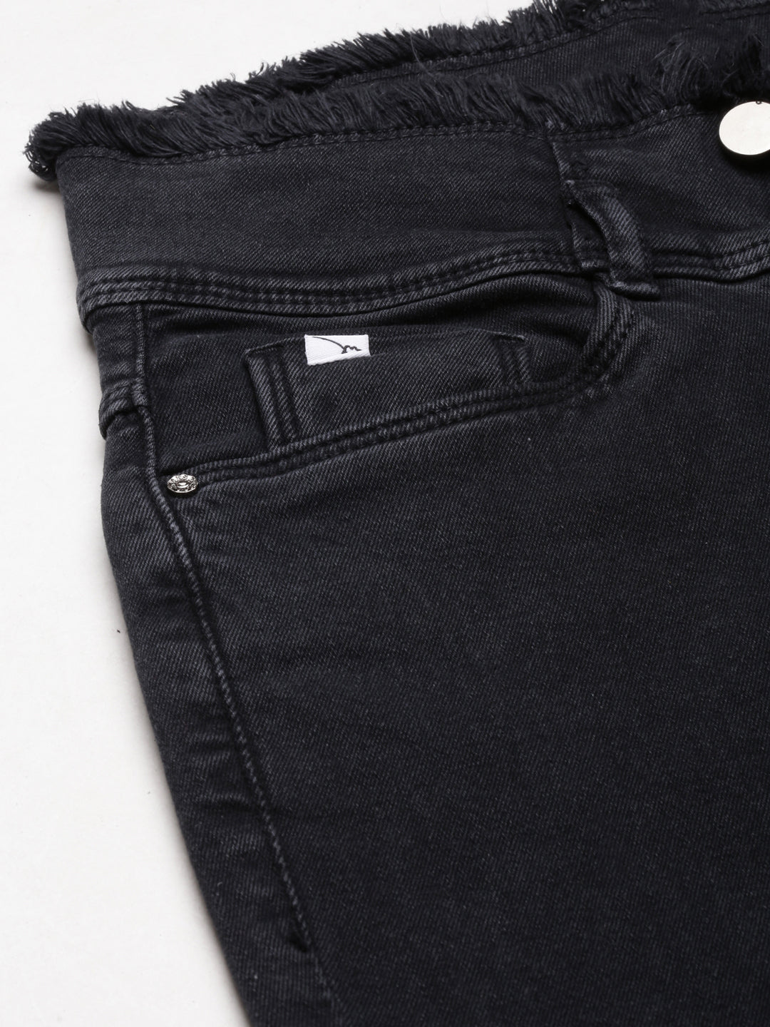 Women's Black Mid-Rise Frayed Denim Jeans