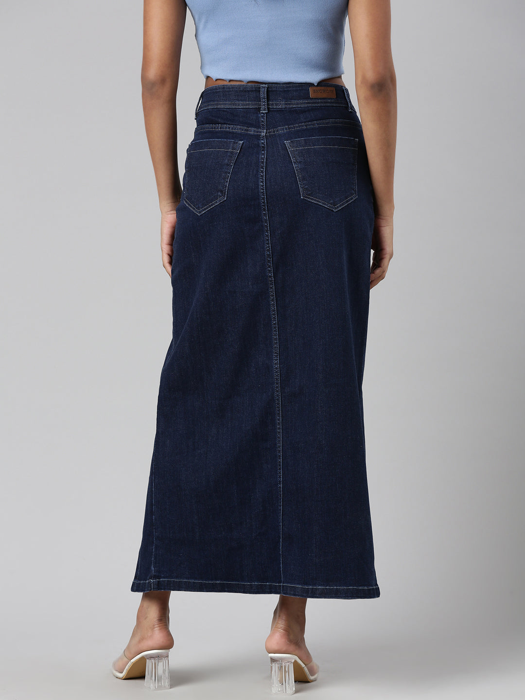Women's Navy Blue Front-Slit Denim A-Line Skirt