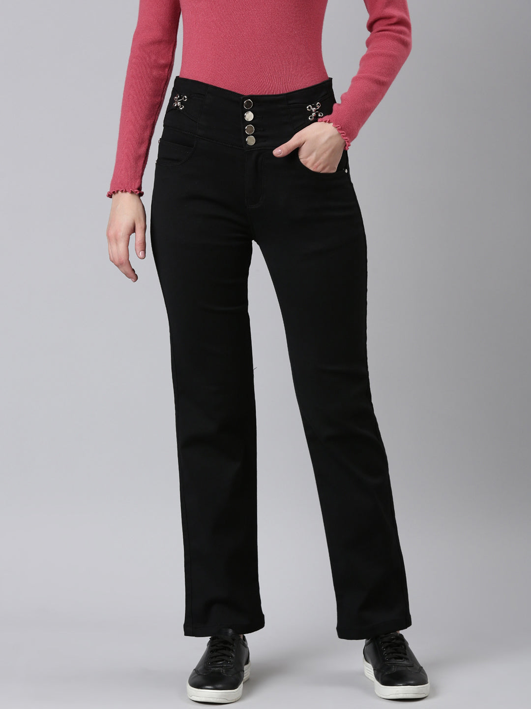 Women's Black High-Rise Straight Fit Denim Jeans