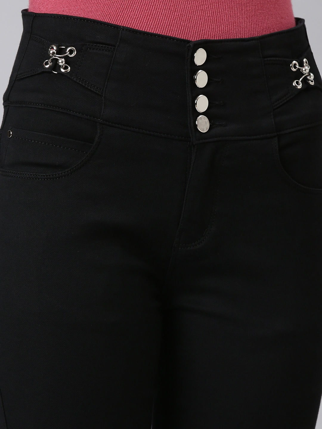 Women's Black High-Rise Straight Fit Denim Jeans