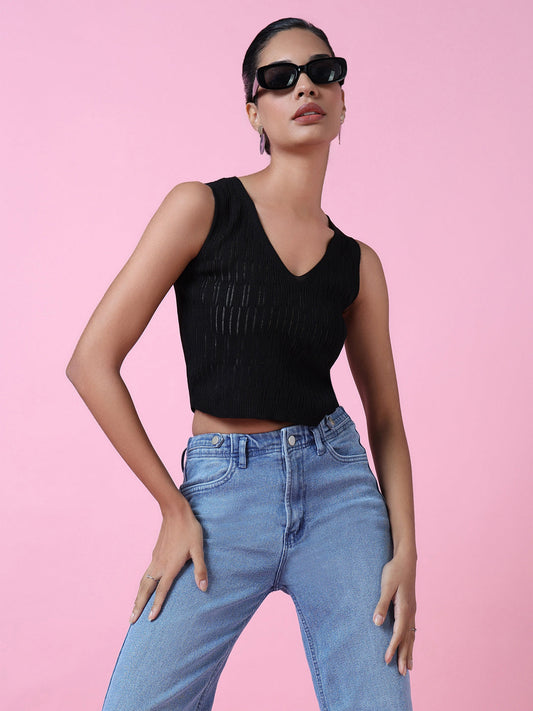 Women's Black Crochet Crop Top